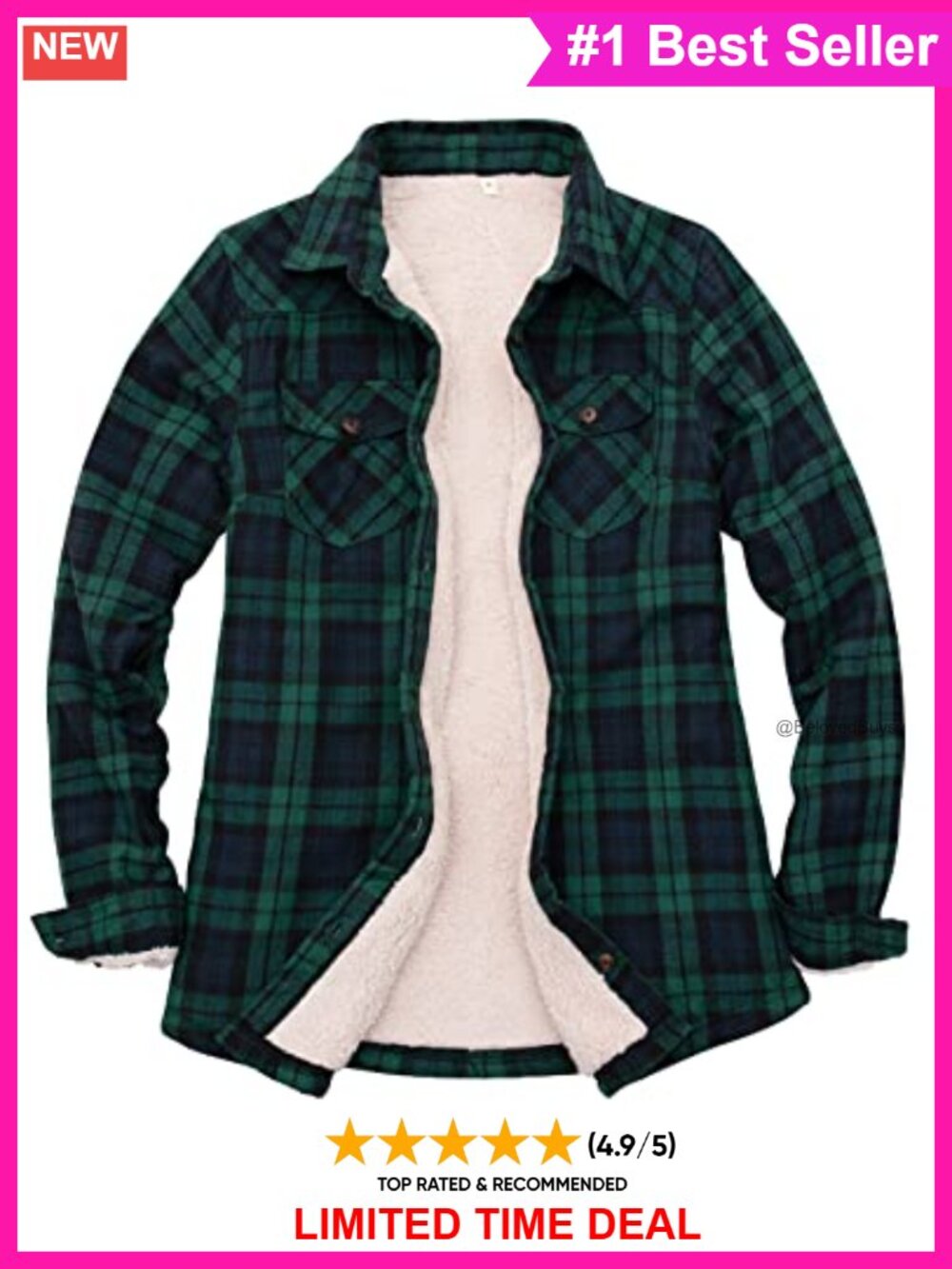 Sherpa Fleece Lined Flannel Shirt Jacket Plaid Button Down
